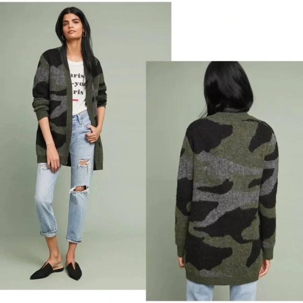 Anthropologie - Moth Green Camo Long Sleeve Open Front Cardigan - Size M